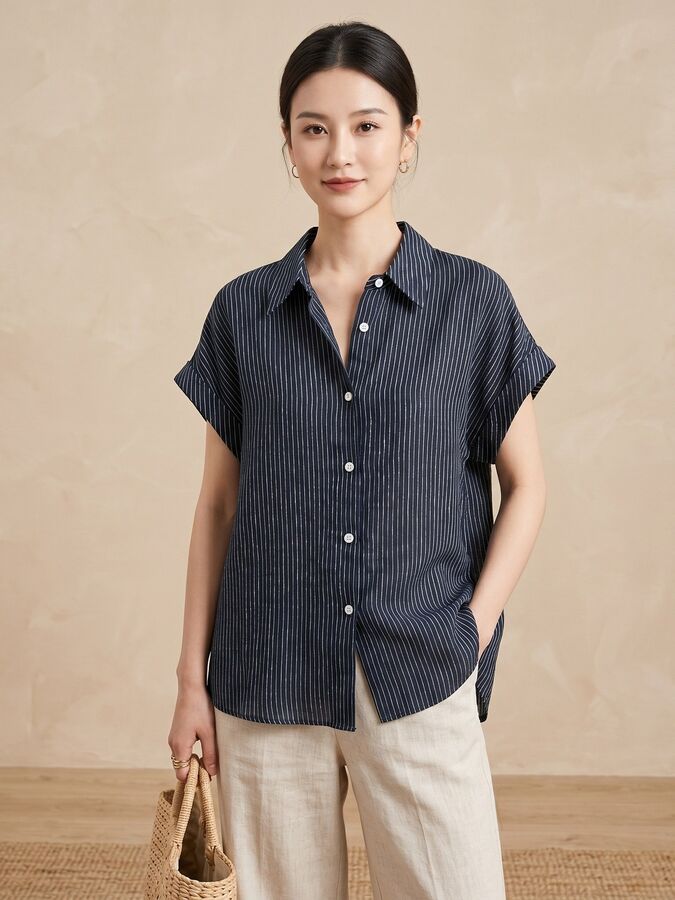 Camisa de Lino Vintage Manga Corta view 3