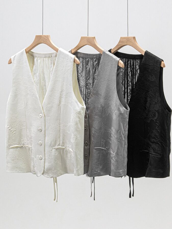 Silk jacquard V-neck vest in multiple colors
