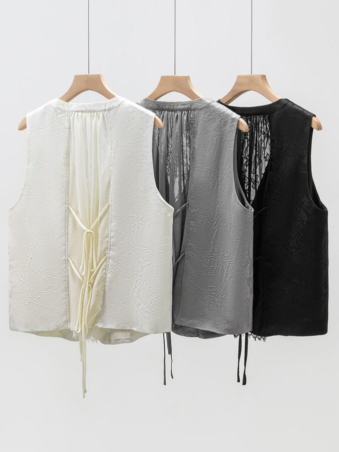 Silk Jacquard V-Neck Vest view 2