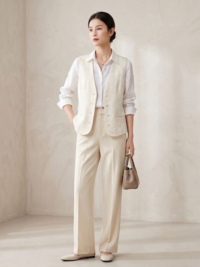 Silk Jacquard V-Neck Vest view 3