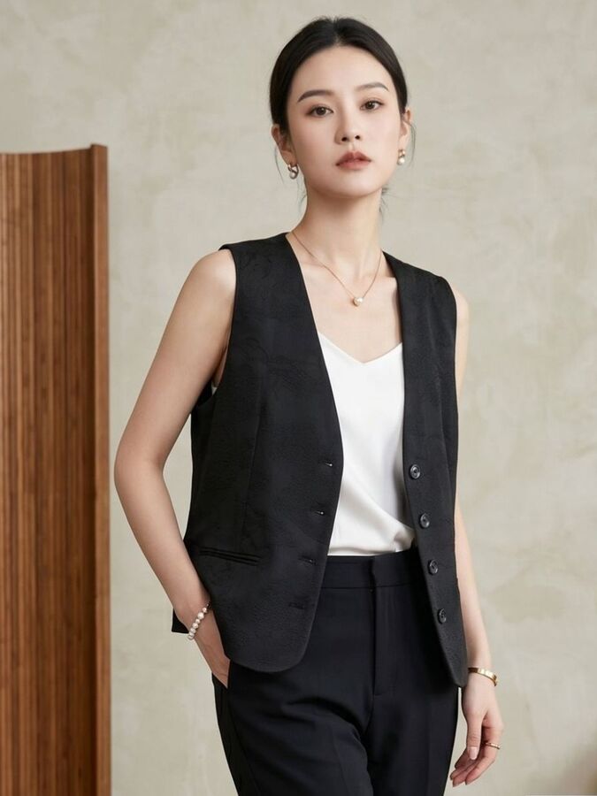 Silk Jacquard V-Neck Vest view 5