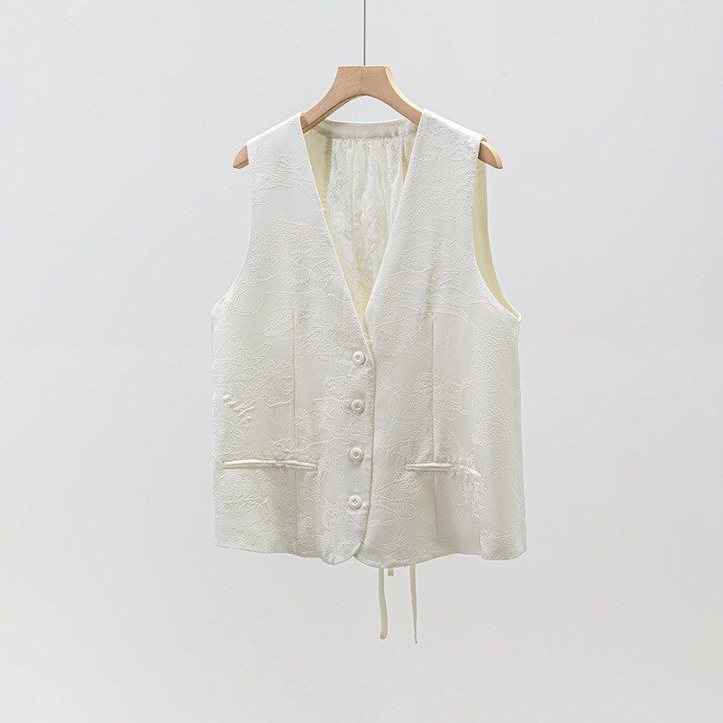 Silk Jacquard V-Neck Vest view 6