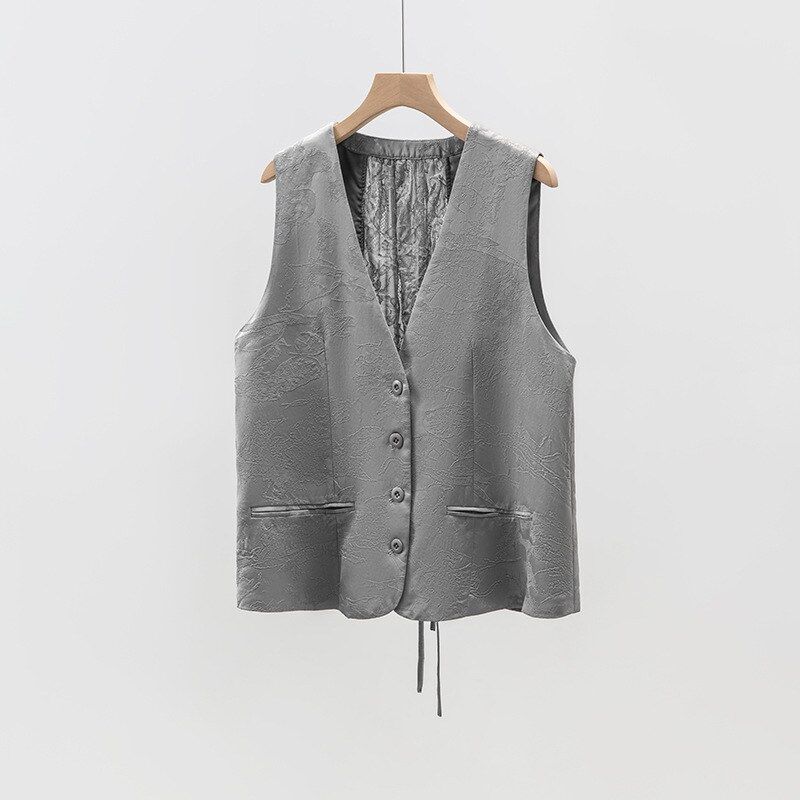 Silk Jacquard V-Neck Vest view 7