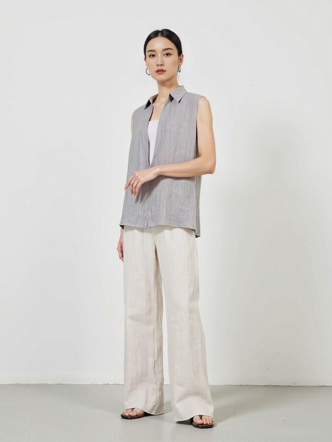 Gilet en Lin Col V view 3
