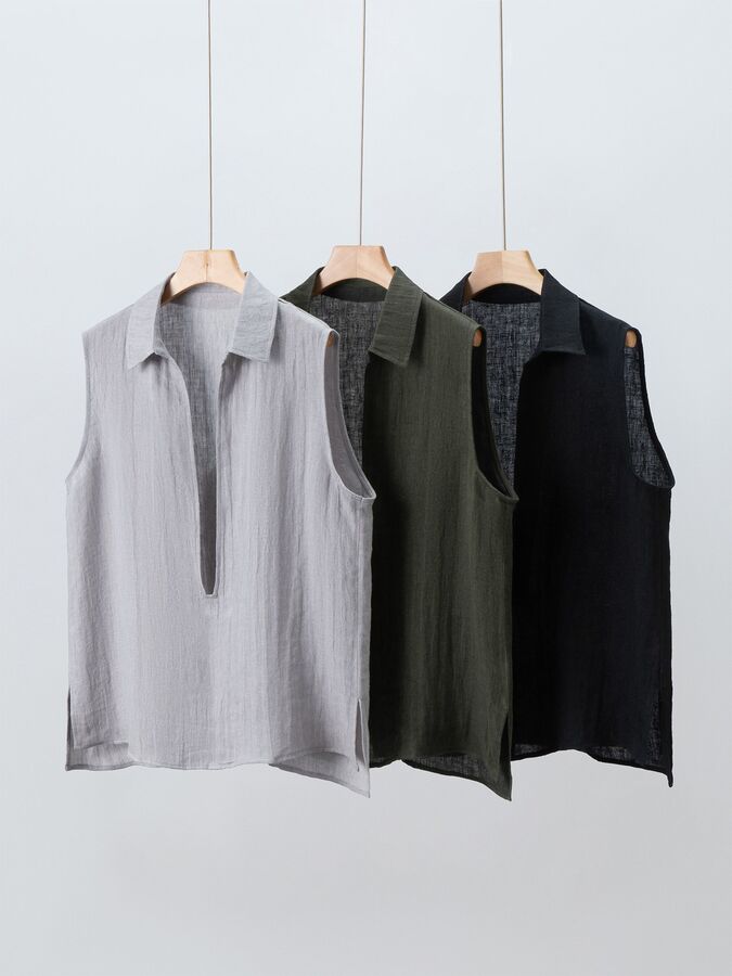 Gilet en Lin Col V view 4