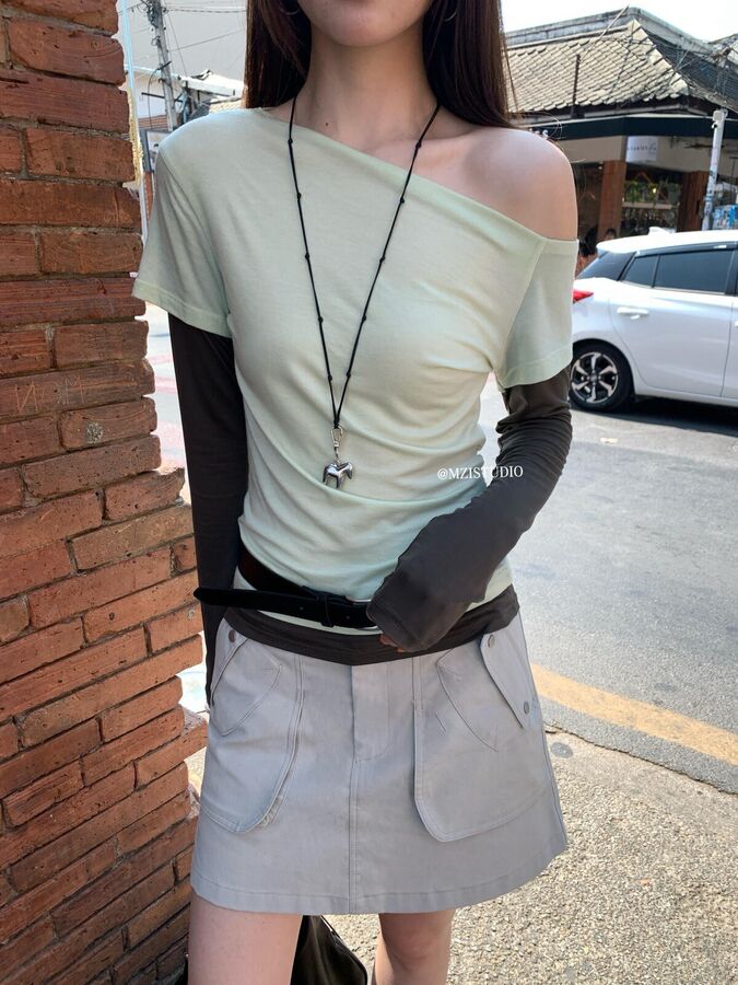 Korean Vintage Color Block Long Sleeve Top view 2