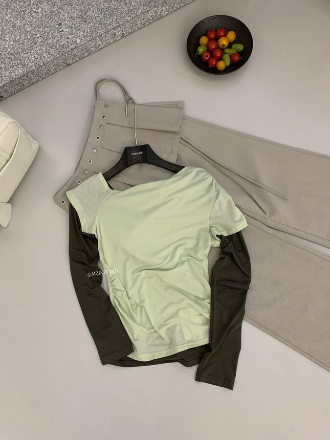 Korean Vintage Color Block Long Sleeve Top view 7