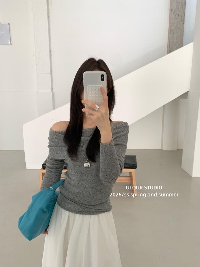 Korean off shoulder long sleeve knit top