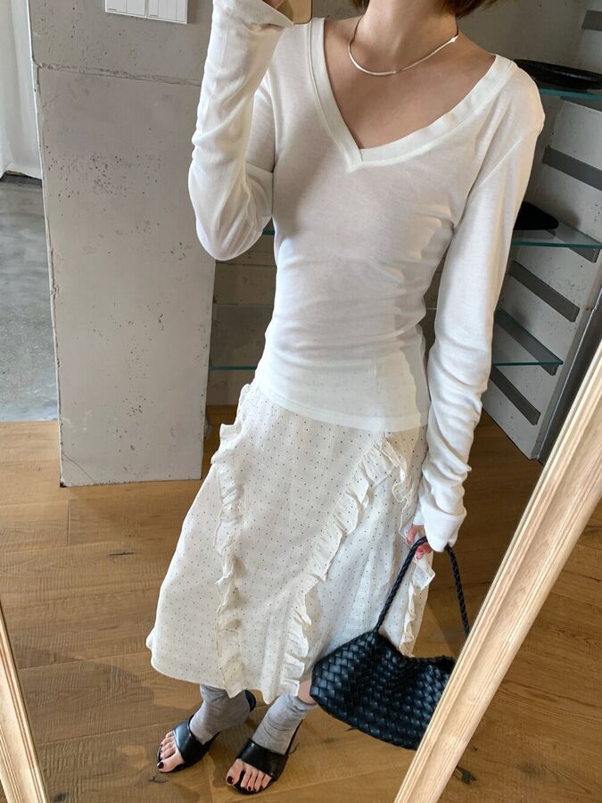 Korean V-Neck Long Sleeve T-Shirt view 5
