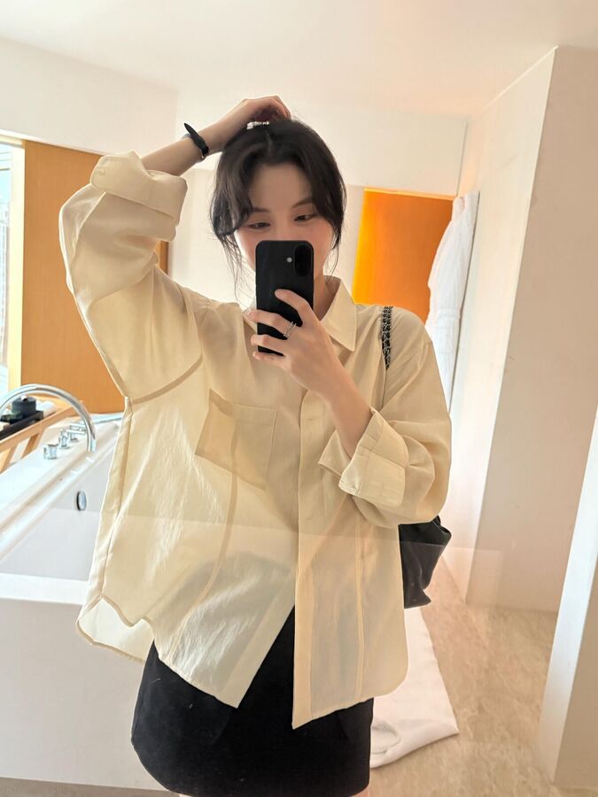 قميص كوري سادة بياقة وأكمام طويلة view 2