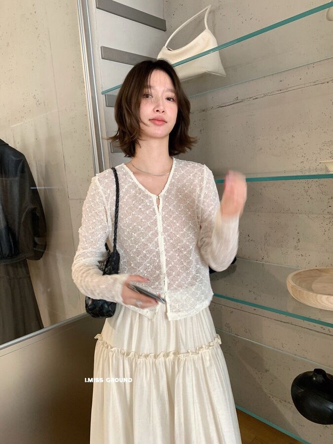 Korean V-Neck Long Sleeve Knit Cardigan - Apricot