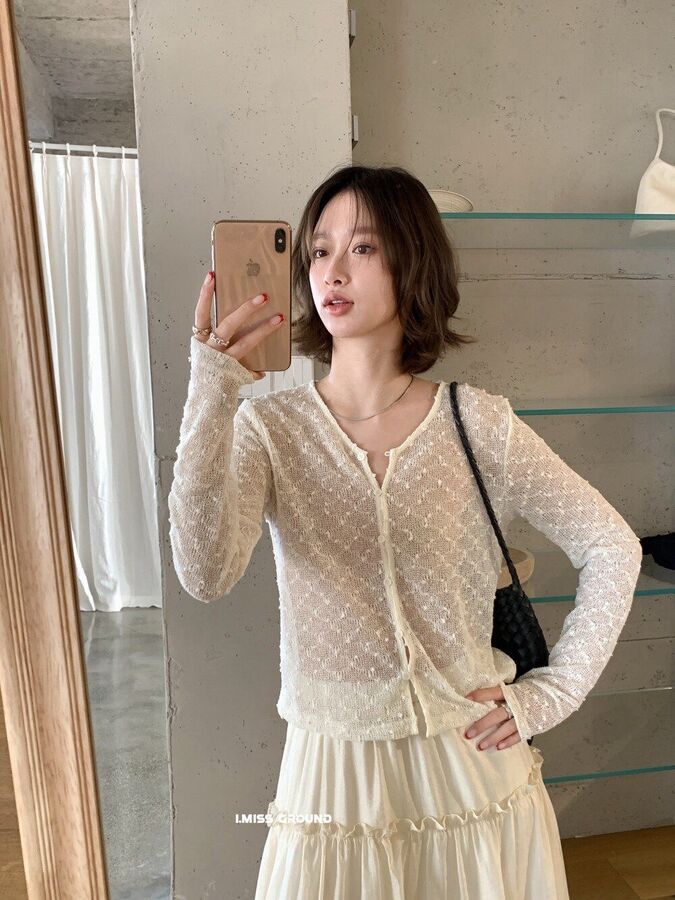 Korean V-Neck Long Sleeve Knit Cardigan view 2