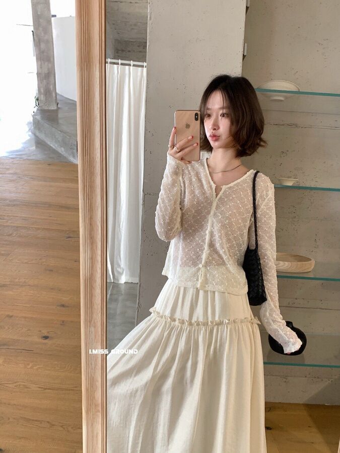Korean V-Neck Long Sleeve Knit Cardigan view 3