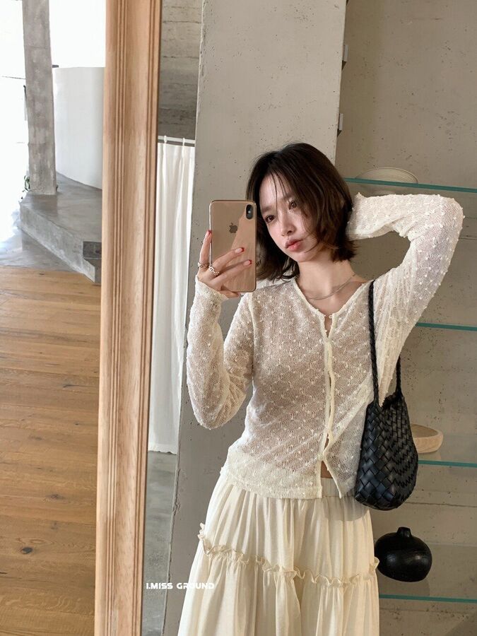 Korean V-Neck Long Sleeve Knit Cardigan view 4