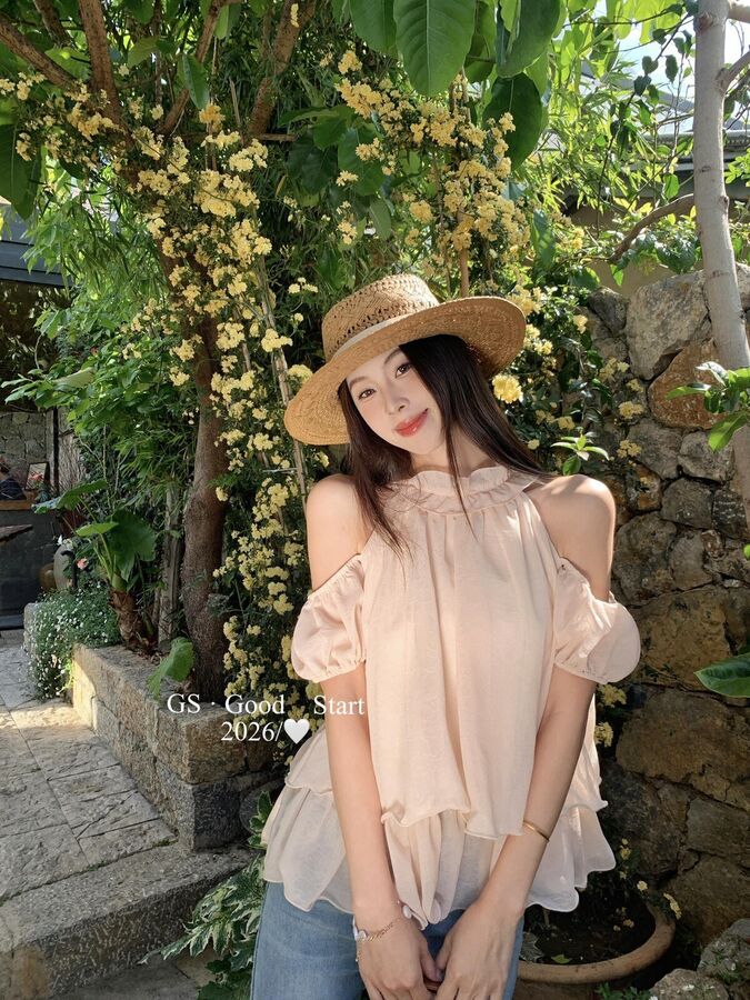 French Puff Sleeve Off Shoulder Chiffon Blouse