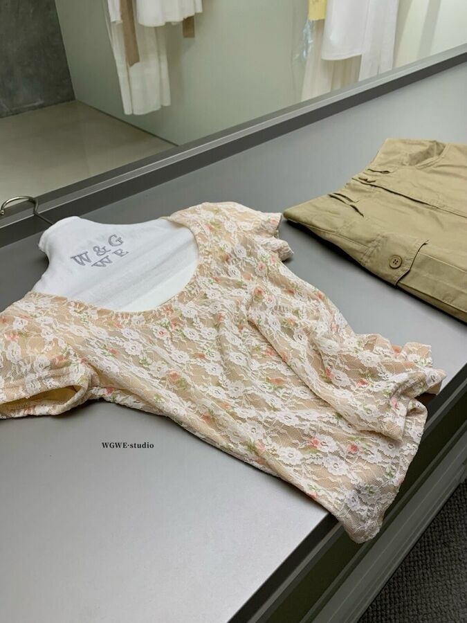 Kaos Lengan Pendek Renda Prancis view 3