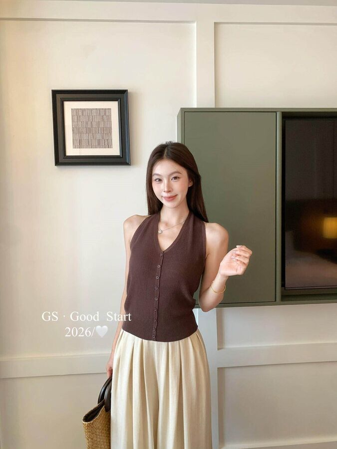 Korean Backless Halter Knit Tank - Red, Apricot, Orange, Coffee, Oatmeal