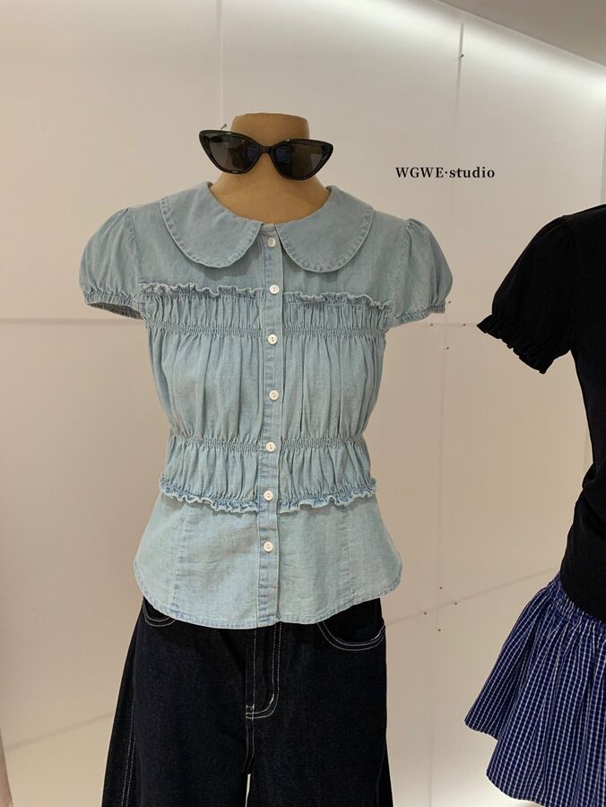 Buttoned Collared Puff Sleeve Shirt