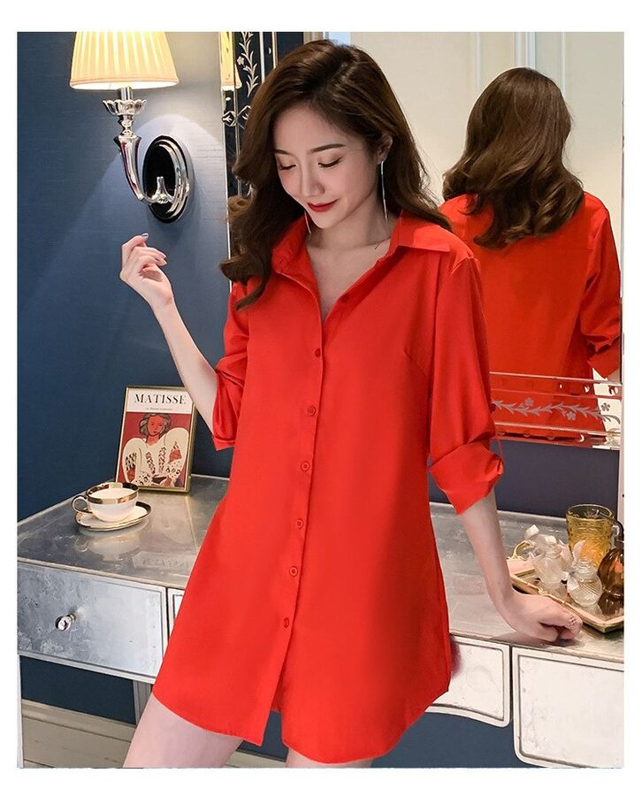 Korean Loose Long Sleeve Shirt Dress view 7