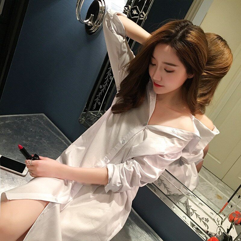 Korean Loose Long Sleeve Shirt Dress view 6