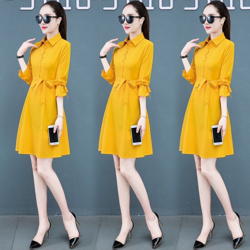 Koreanisches rotes Langarm-Hemdkleid view 2