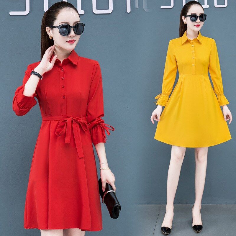 Koreanisches rotes Langarm-Hemdkleid view 4