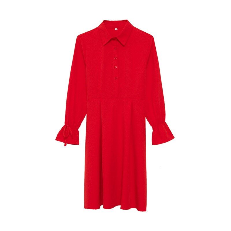 Koreanisches rotes Langarm-Hemdkleid view 5