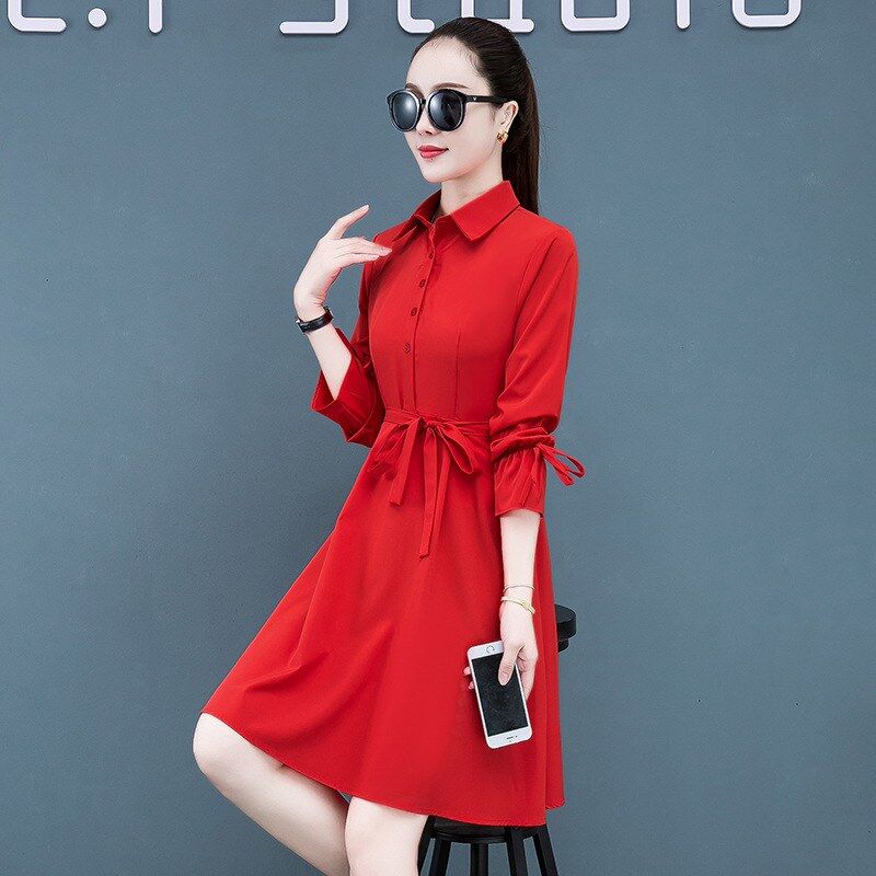 Koreanisches rotes Langarm-Hemdkleid view 7