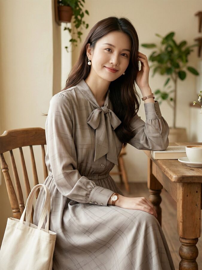 Silk Long Sleeve Bow Dress view 3