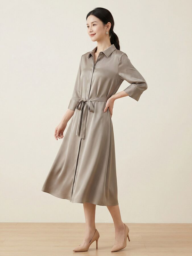 Silk Three Quarter Sleeve Dress