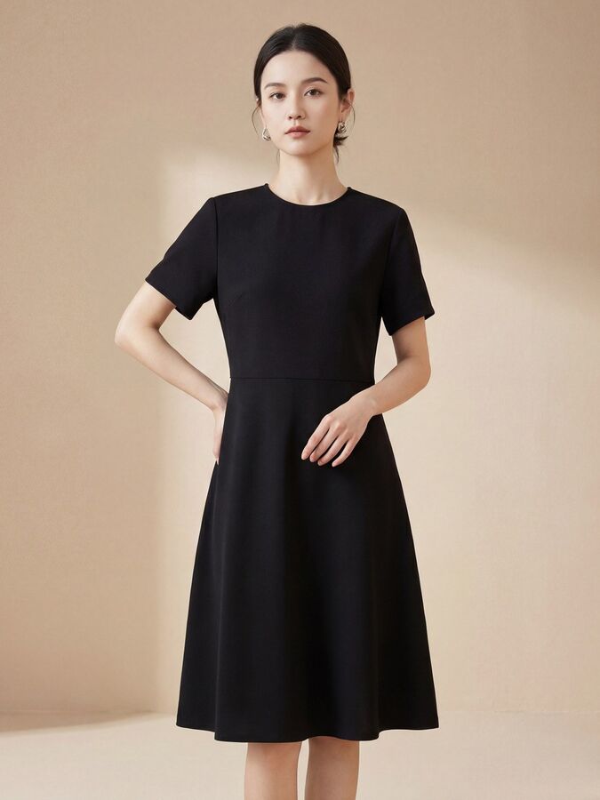 Silk Short Sleeve A Line Dress