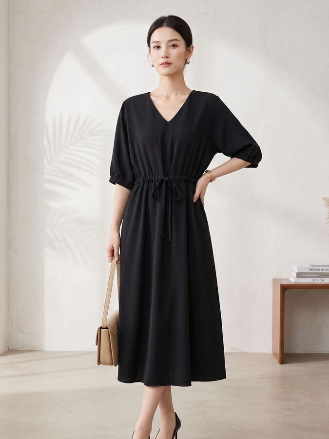 Solid Silk Short Sleeve Dress