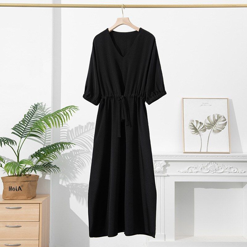 Einfarbiges Seiden-Kleid mit kurzen Ärmeln view 6