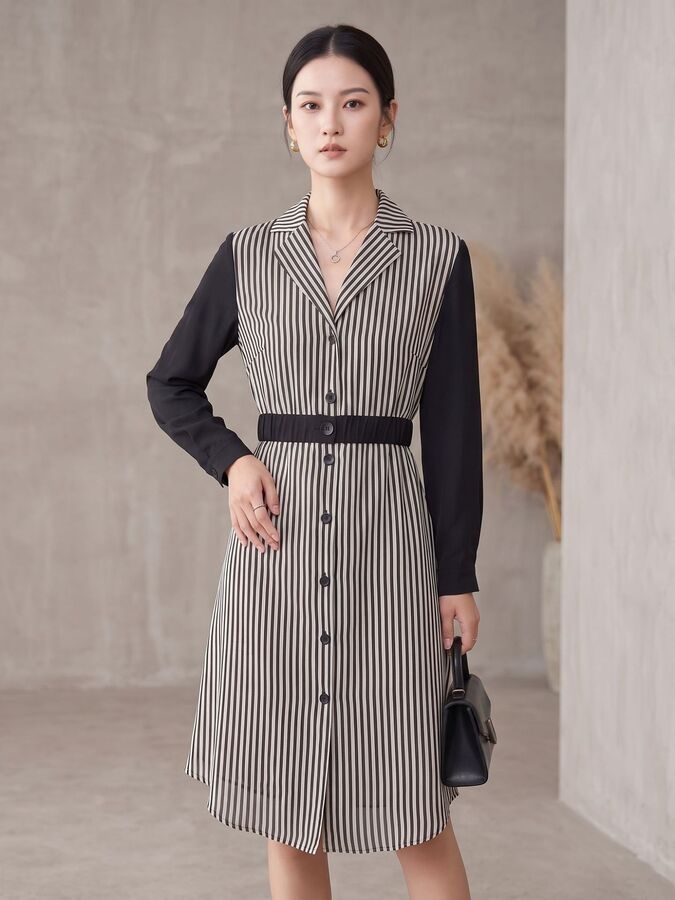 Solid Silk Long Sleeve Dress