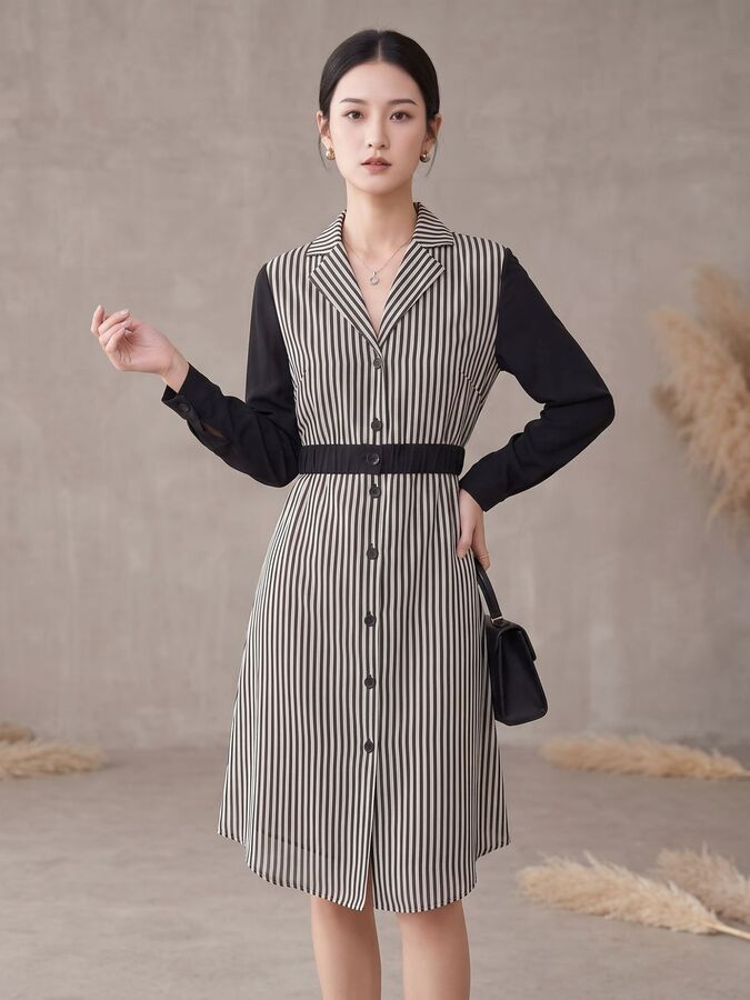 Robe en Soie Uni à Manches Longues view 2