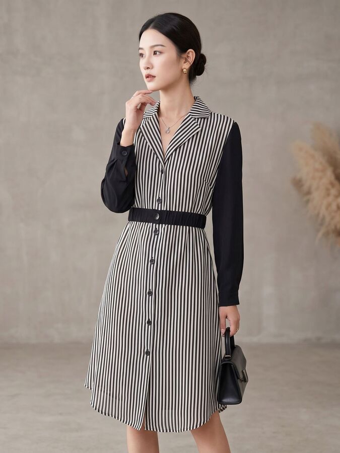 Robe en Soie Uni à Manches Longues view 3