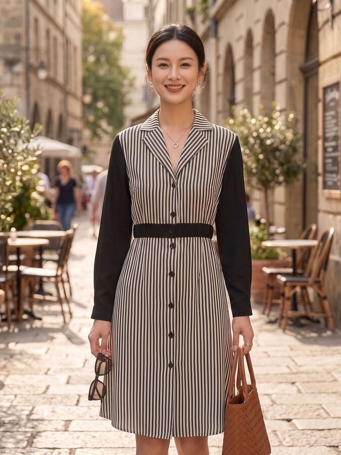 Robe en Soie Uni à Manches Longues view 5
