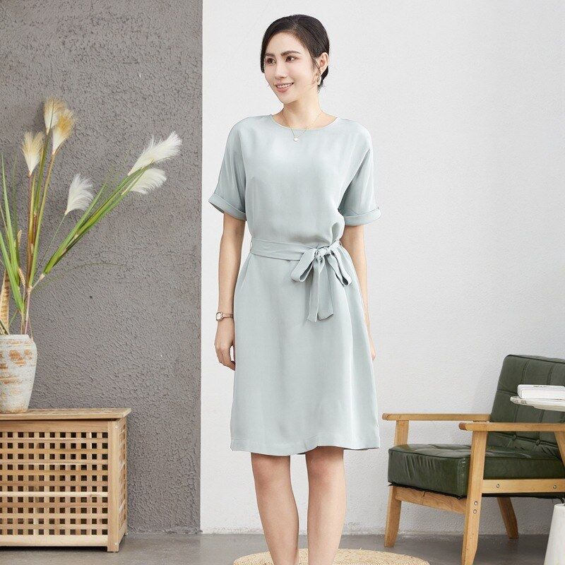 Silk Short Sleeve A-Line Dress