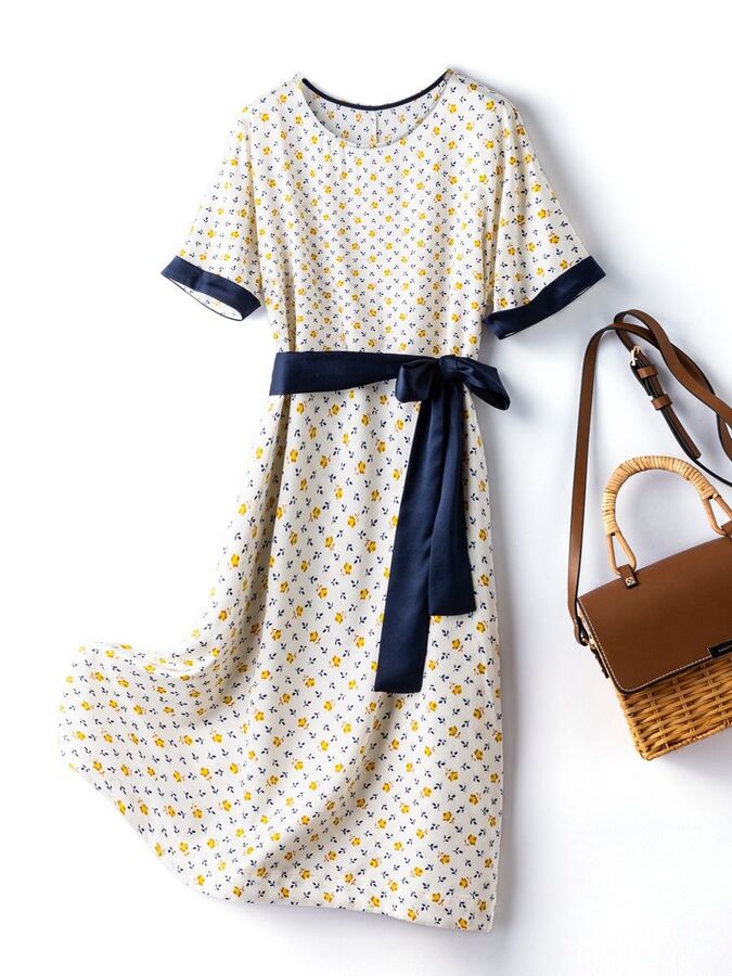Silk Satin Floral Print Dress