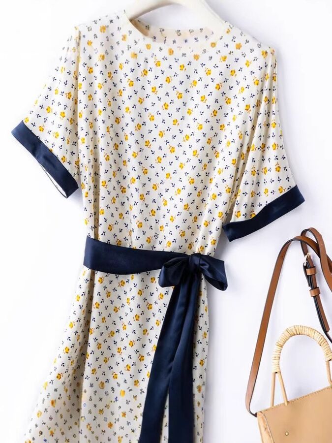 Silk Satin Floral Print Dress view 3