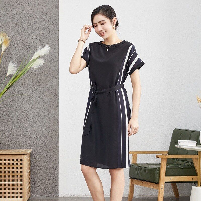 Silk Short Sleeve A-Line Midi Dress