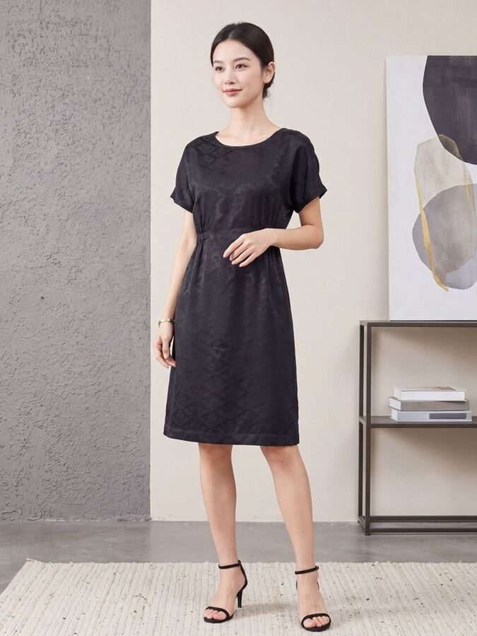 Seiden-Kleid mit Jacquard-Muster in Weiß und kurzem Arm view 5