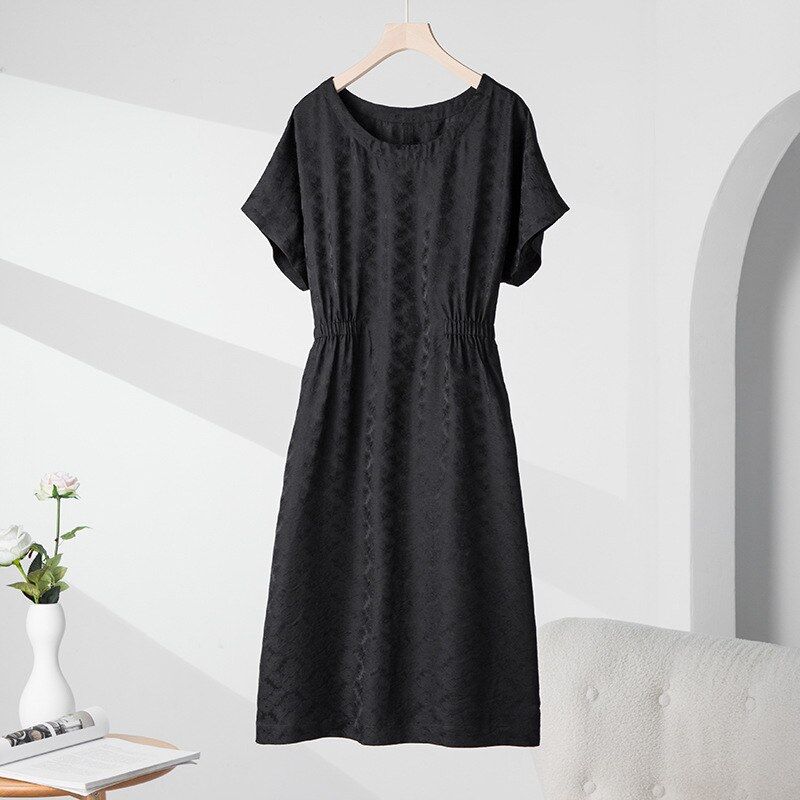 Seiden-Kleid mit Jacquard-Muster in Weiß und kurzem Arm view 7