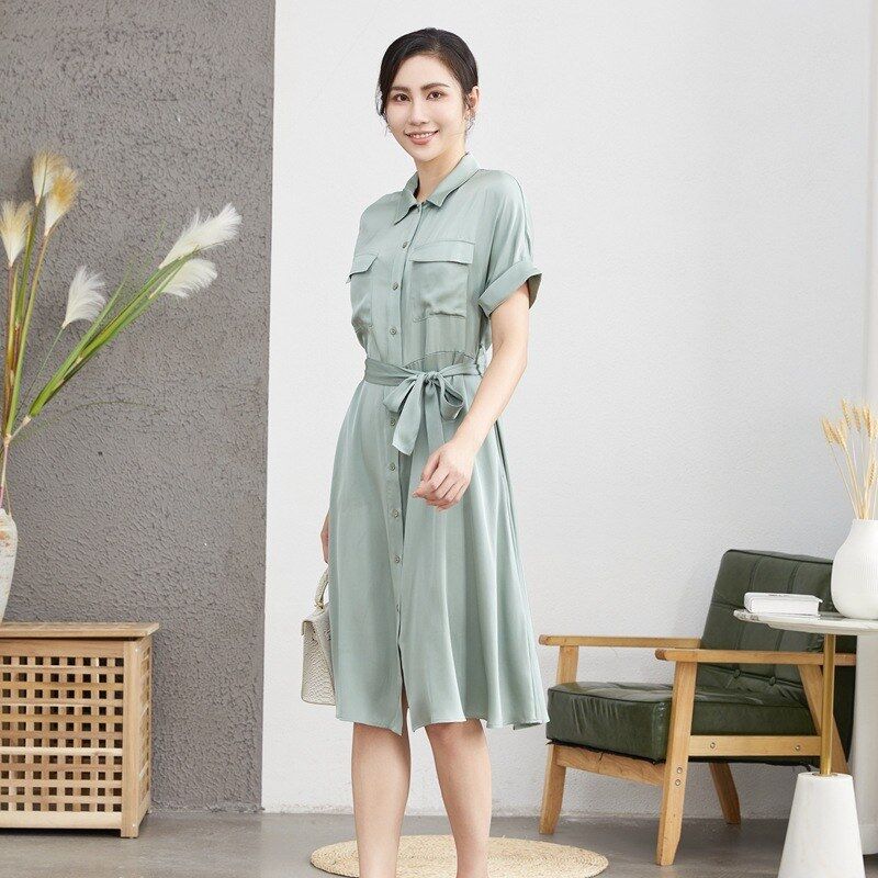 Silk long sleeve midi dress