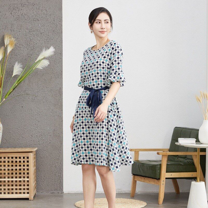 Silk floral print short sleeve dress