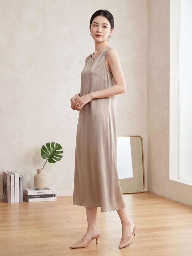 Seidenes ärmelloses Midikleid view 3