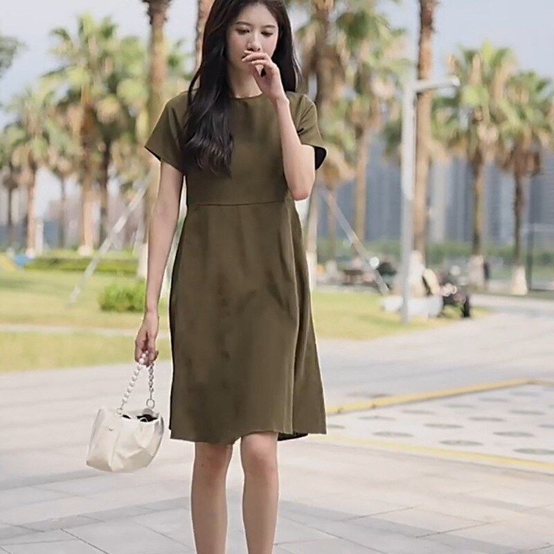 Silk short sleeve midi dress