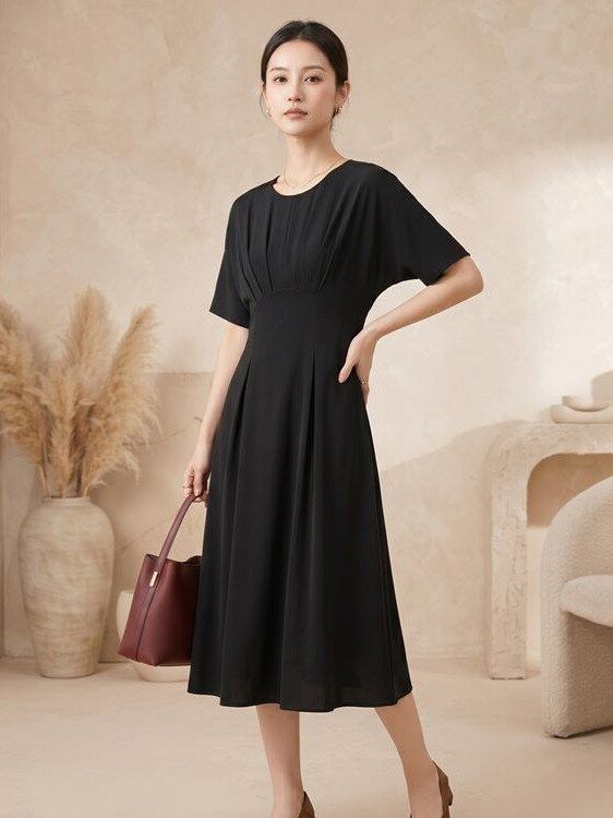 Silk short sleeve A line dress