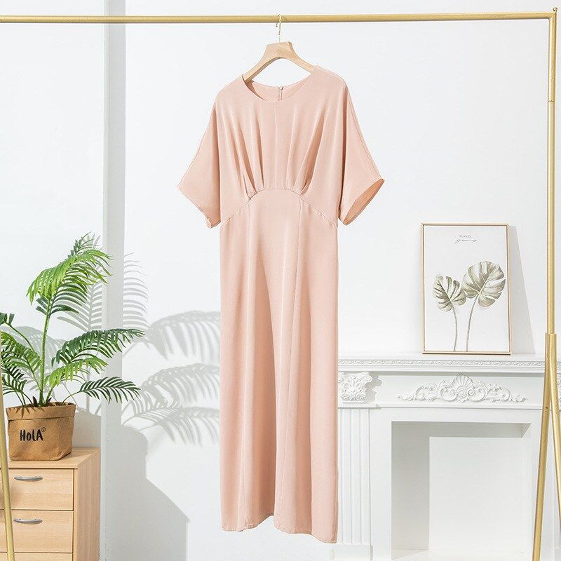 Gaun Sutra Lengan Pendek A-Line view 7