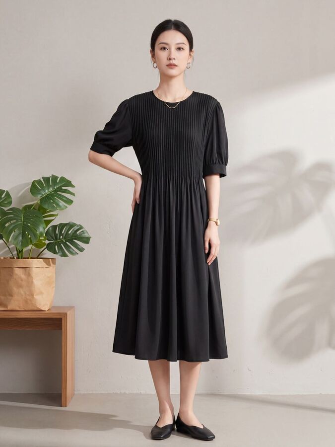 Silk short sleeve loose dress